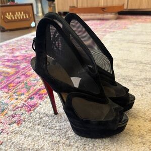 Christian Louboutin Black Mesh Peep-Toe Heels